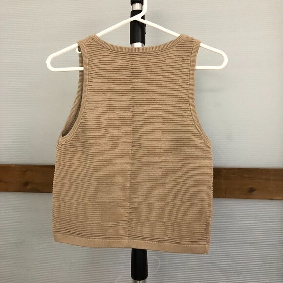 ARITZIA BABATON Alrik Beige Textural‎ Knit Crewneck Light Crop Tank Top Sz XXS - Picture 4 of 7
